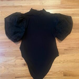 Elegant Black Puff Sleeve Bodysuit